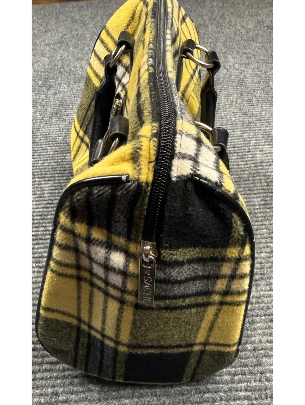 SACHI Plaid Insulated Lunch Tote Cooler Bag Yellow Black Thermal Handbag